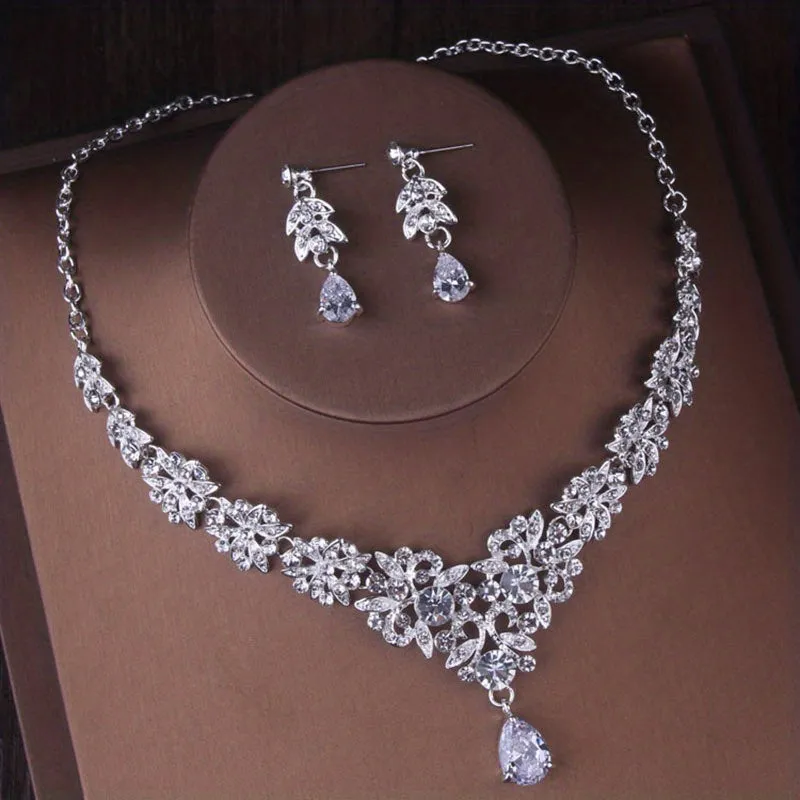 Baroque Rhinestone Crown Bridal Jewelry Set for Wedding Accessories