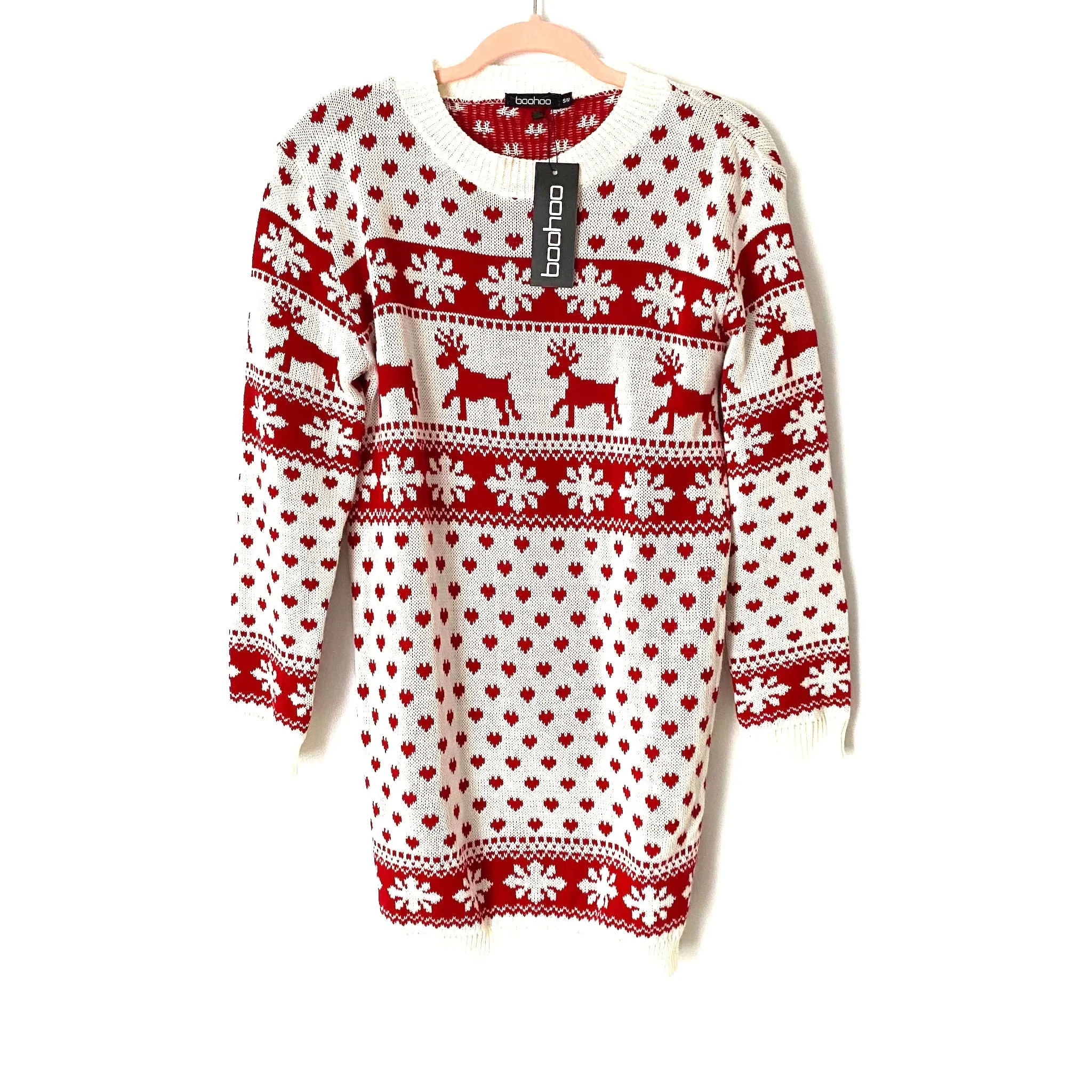Boohoo Reindeer and Snowflake Christmas Sweater Dress NWT- Size S/M
