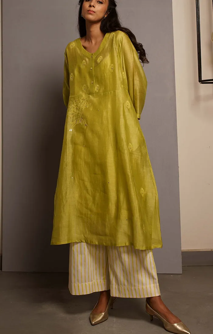 Citron Green A line Tunic with pants and stole