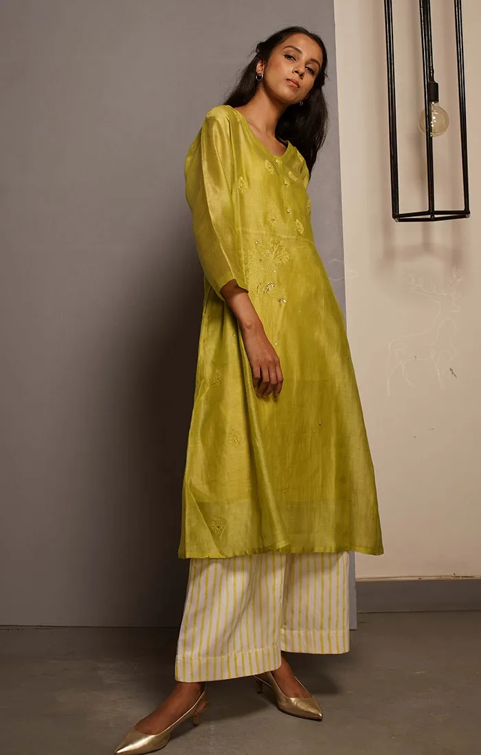 Citron Green A line Tunic with pants and stole