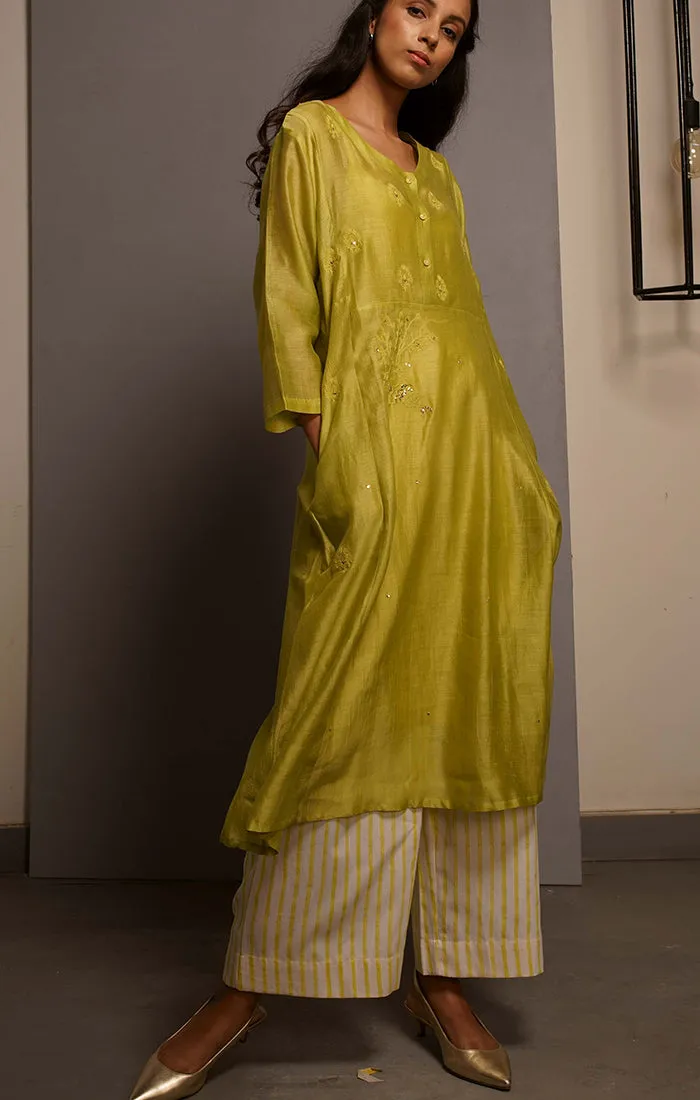 Citron Green A line Tunic with pants and stole