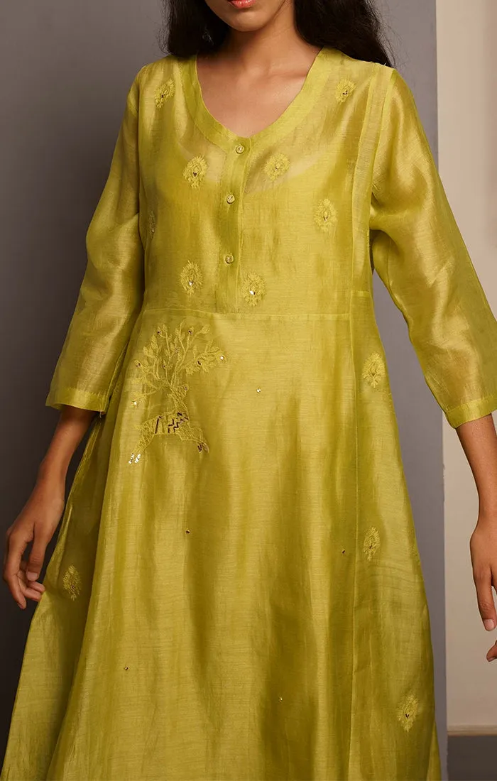 Citron Green A line Tunic with pants and stole