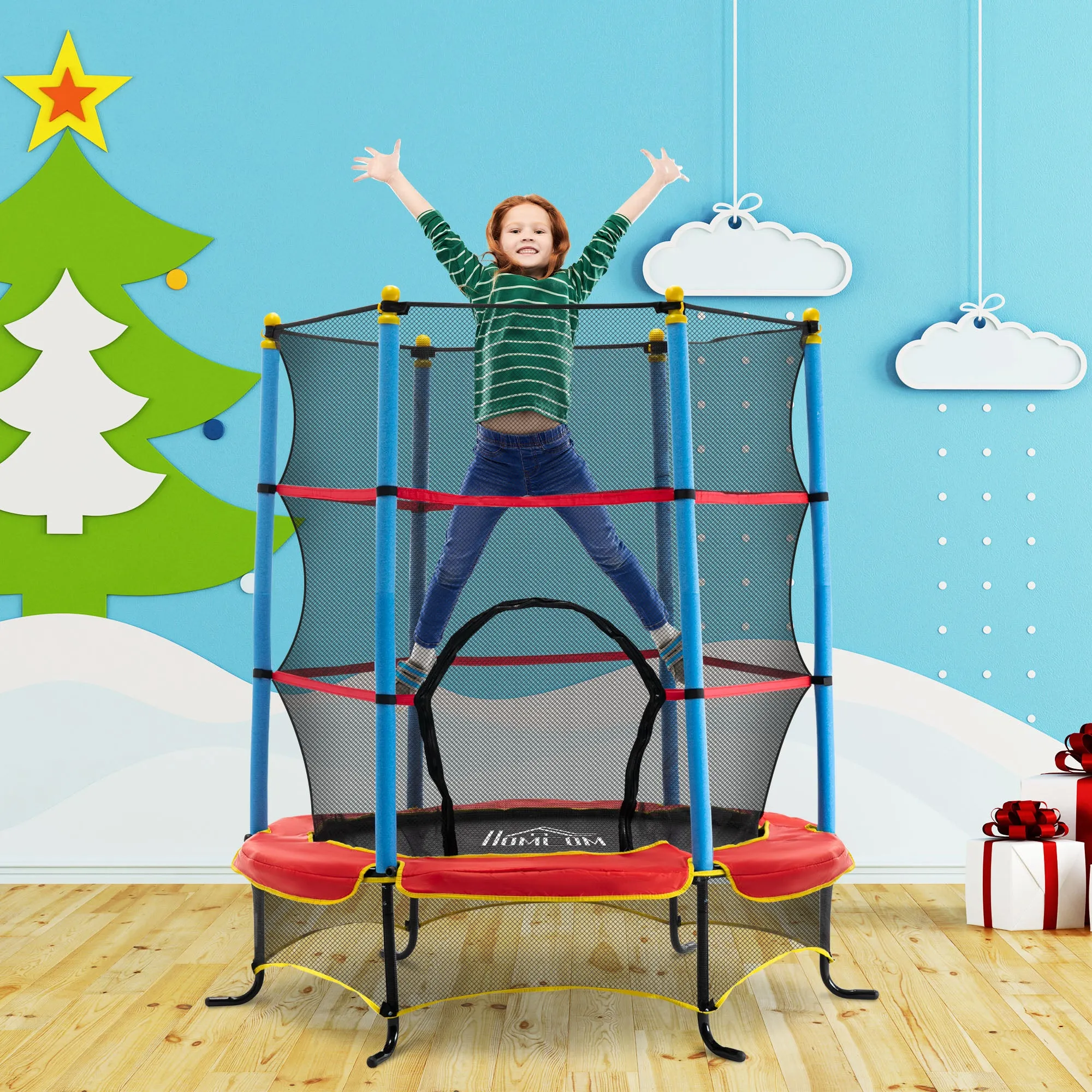 HOMCOM Trampoline for Kids w/Enclosure Net Built-in Zipper Safety Pad 3-6 Year