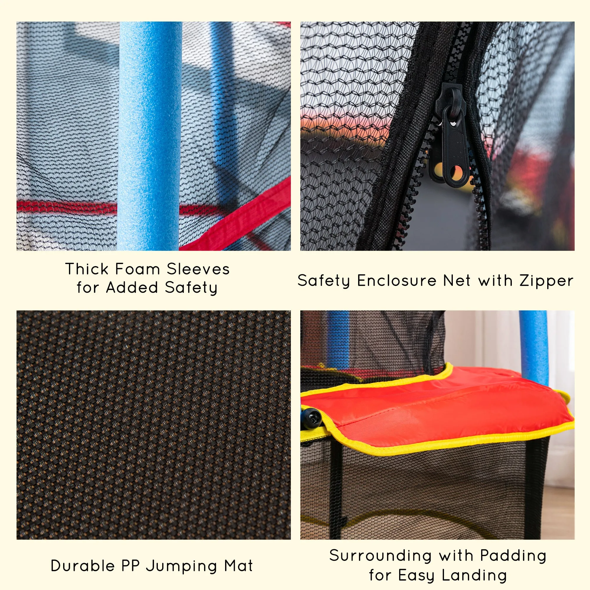 HOMCOM Trampoline for Kids w/Enclosure Net Built-in Zipper Safety Pad 3-6 Year