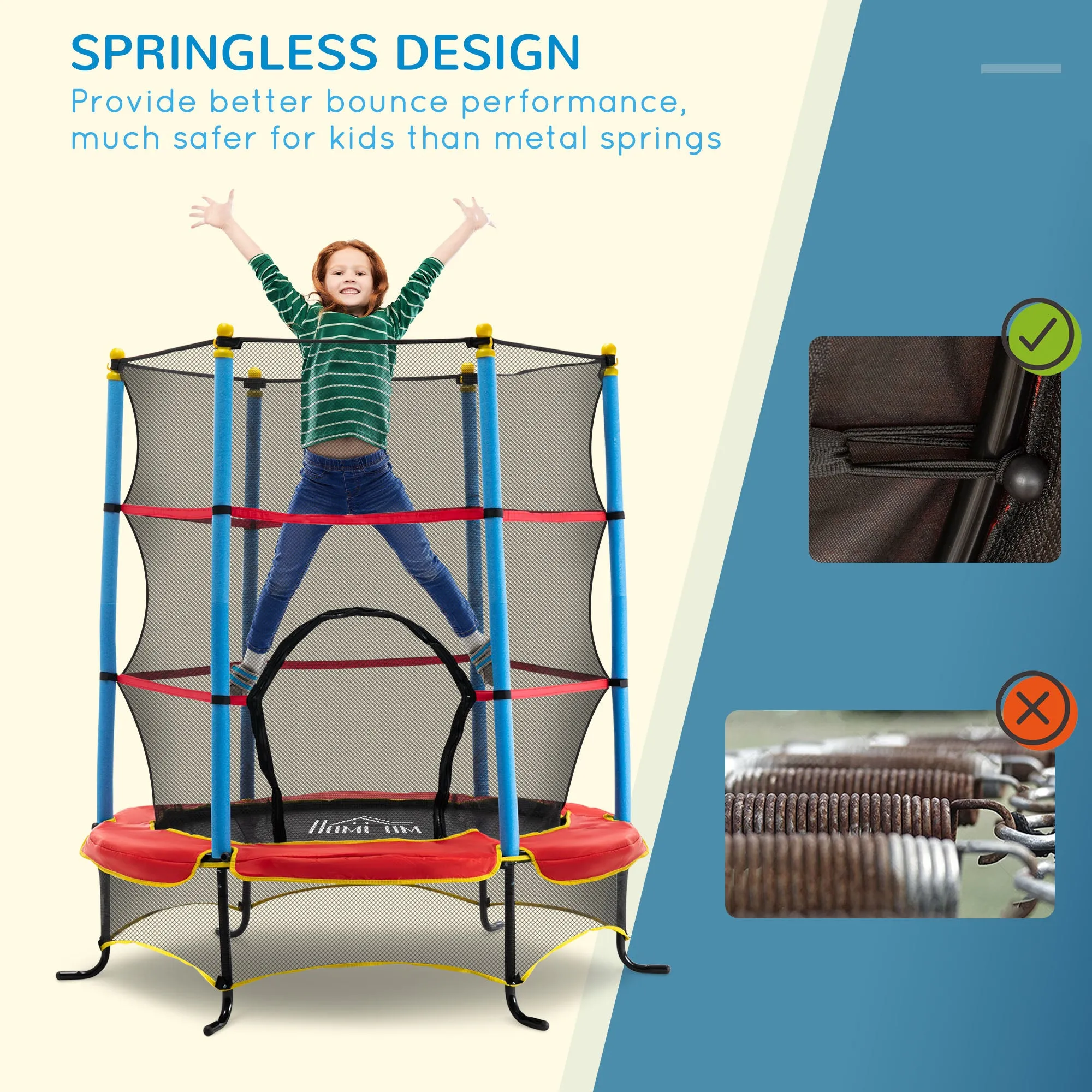 HOMCOM Trampoline for Kids w/Enclosure Net Built-in Zipper Safety Pad 3-6 Year