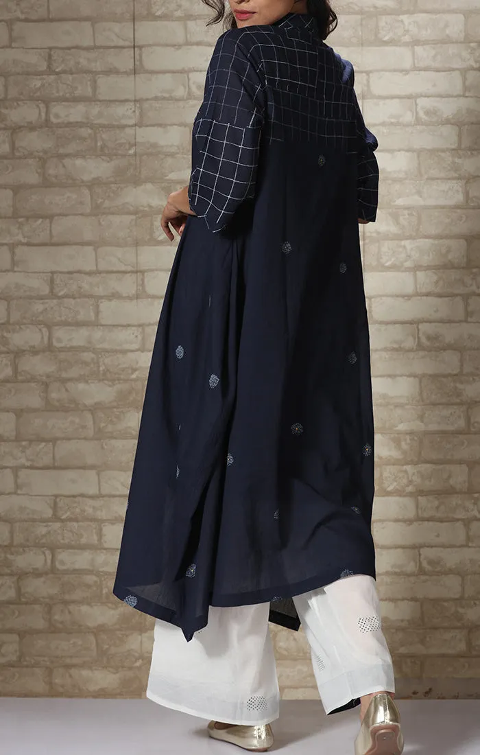 Indigo Handblock Printed Tunic Dress with Palazzo