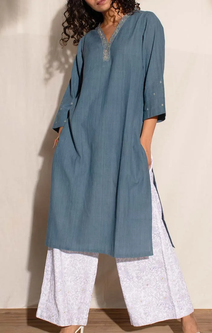 Indigo Handspun Handwoven Cotton Tunic with Pants