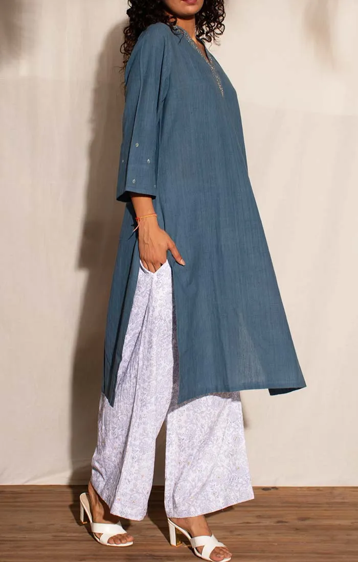 Indigo Handspun Handwoven Cotton Tunic with Pants
