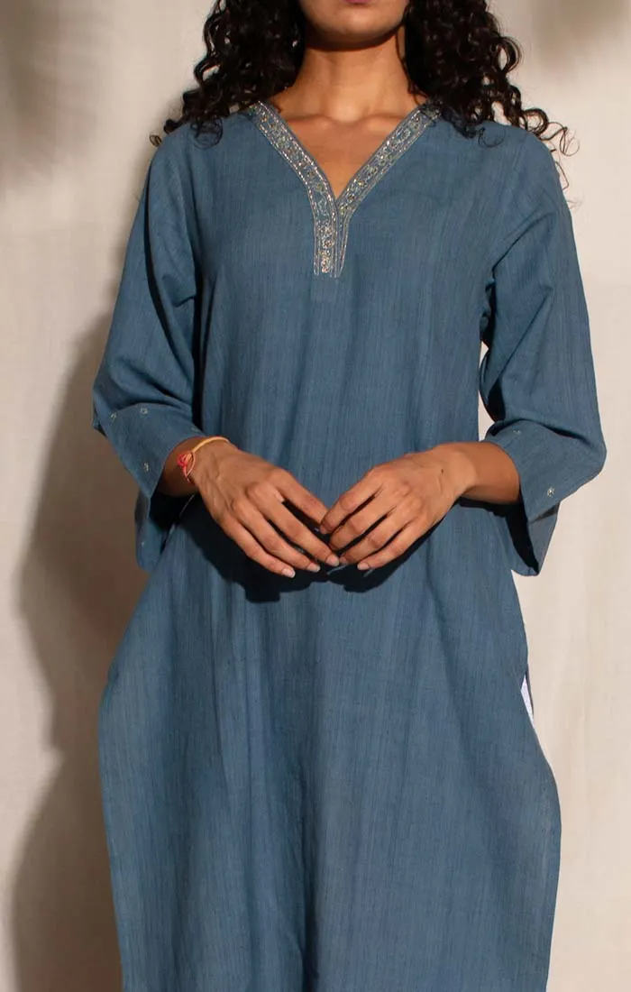 Indigo Handspun Handwoven Cotton Tunic with Pants