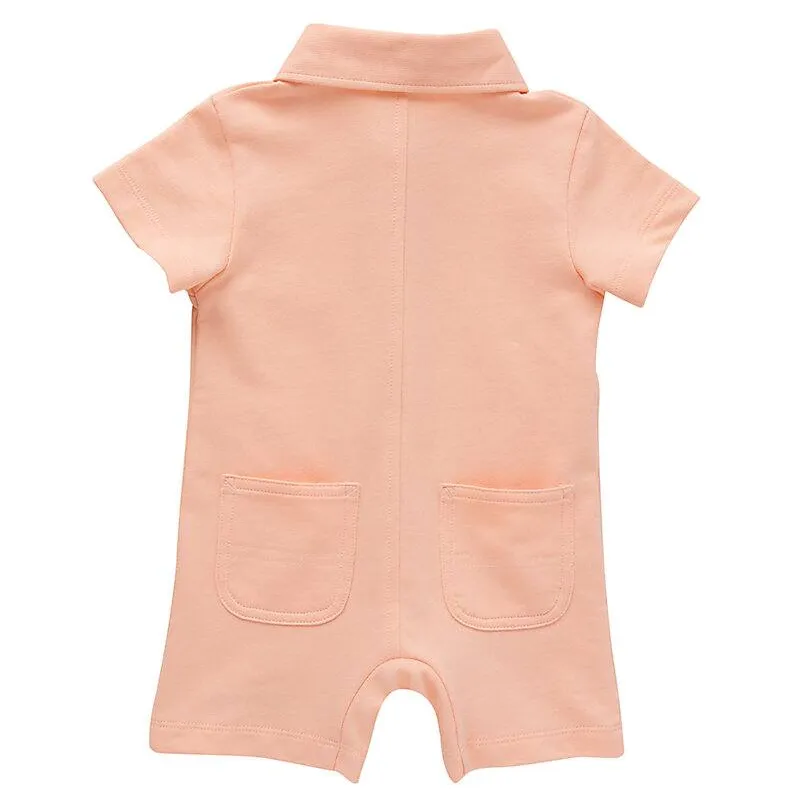 Infant Short-Sleeve French Terry Snap-Front Romper - Tropical Peach