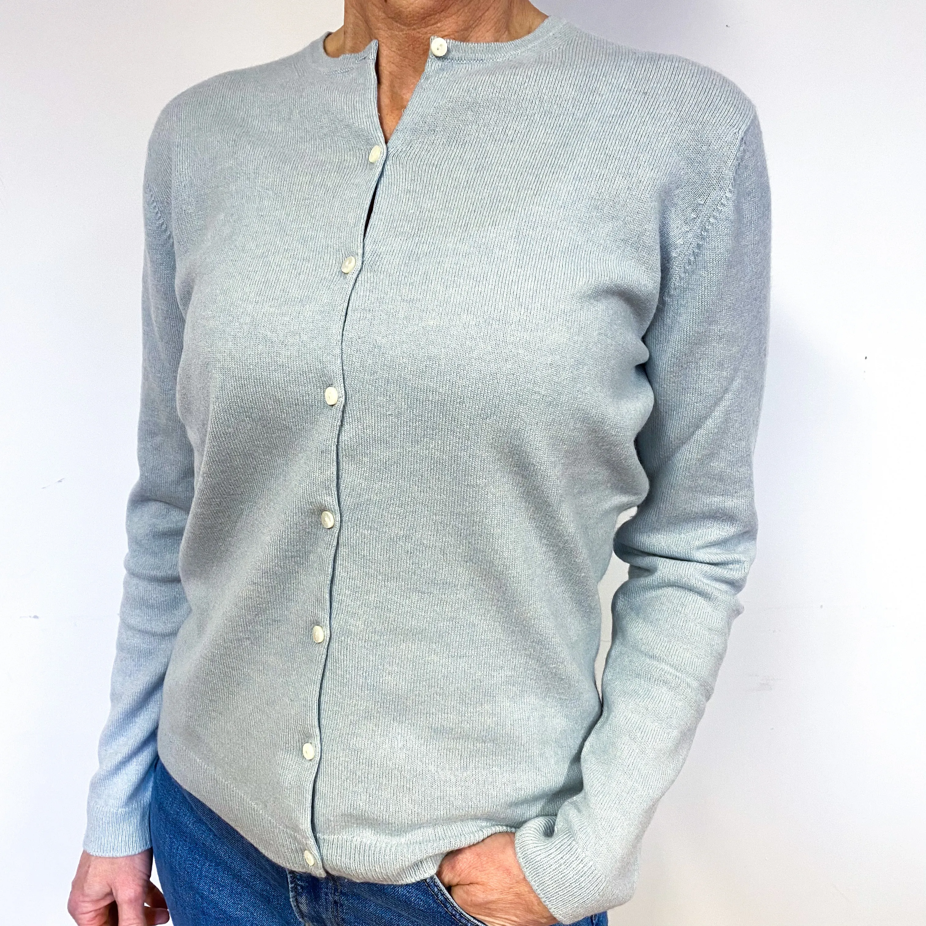 Opal Blue Cashmere Crew Neck Cardigan Medium