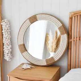 Round Wall Mirror Large Decorative Wall Mounted | Nautical Multicolor Jute Rope for Rustic Farmhouse Wall Mirror Modern Decorative for Bathroom, Living Room, Bedroom, Entryway (24 inch)
