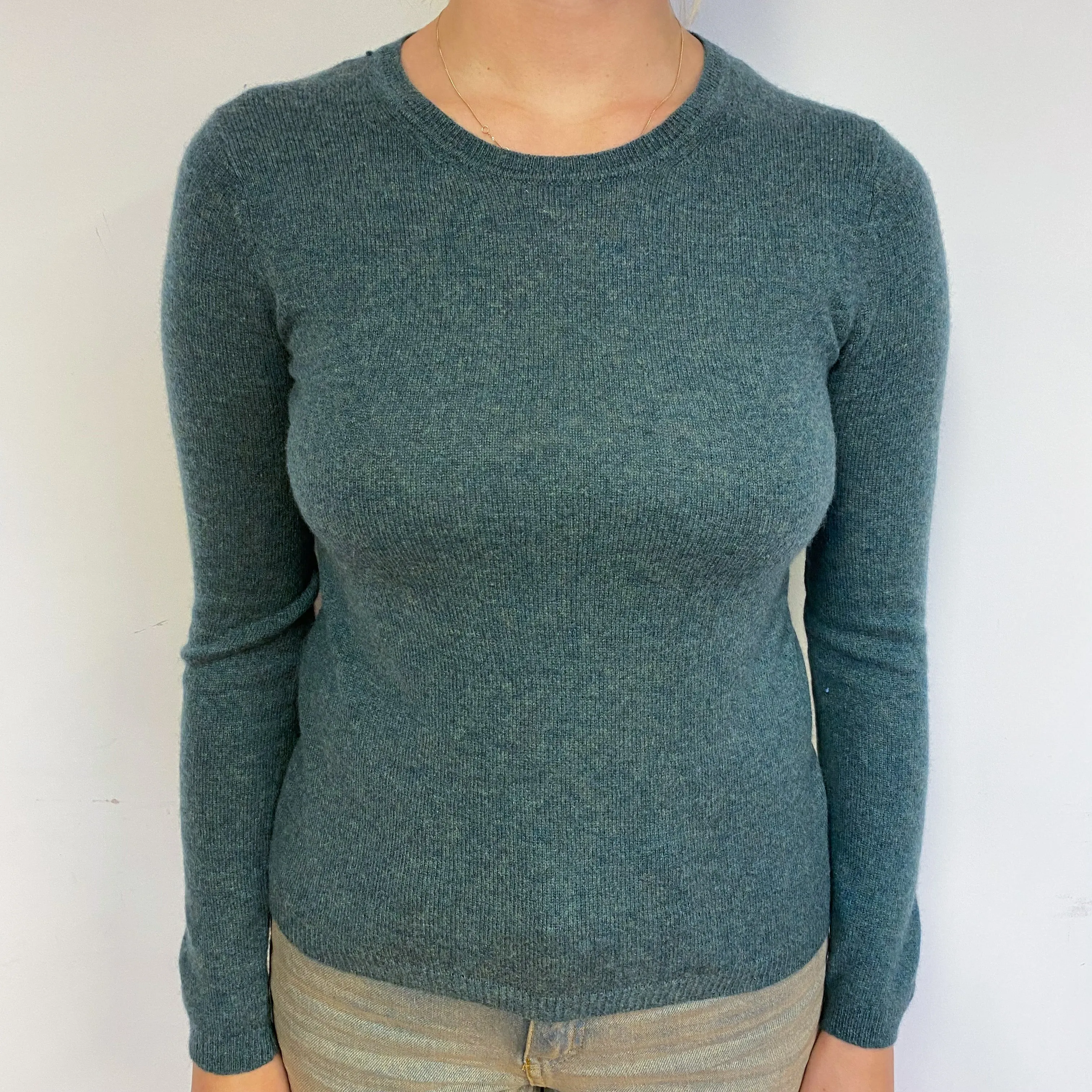 Spruce Green Lightweight Cashmere Crew Neck Jumper Small