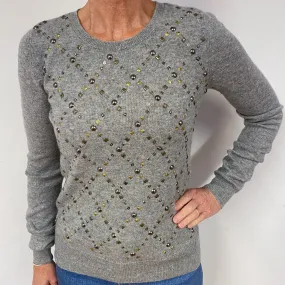 Steel Grey Embellishes Cashmere Crew Neck Jumper Medium