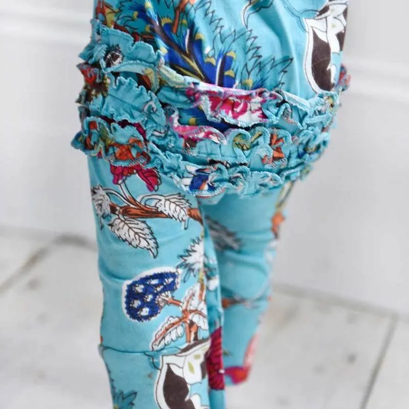 Teal Exotic Flower Short Sleeve Jumpsuit